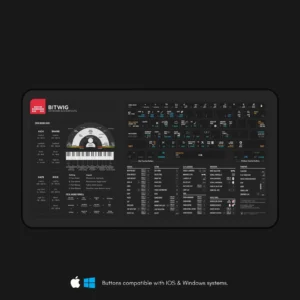 Bitwig Studio desk mat placed in a professional studio setup, enhancing workflow efficiency for music projects.