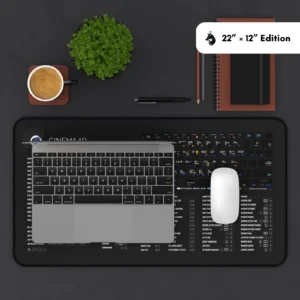 Cinema 4D desk mat positioned with a keyboard, showcasing its practical design for designers and artists.