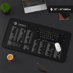 Close-up of Cinema 4D keyboard shortcut mat highlighting key functions for streamlined design workflows