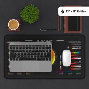 Packaging of the color theory desk mat, indicating premium quality and design tailored for professionals