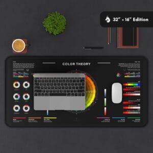 Backside of color theory desk mat featuring anti-slip material for stability during intensive design sessions.