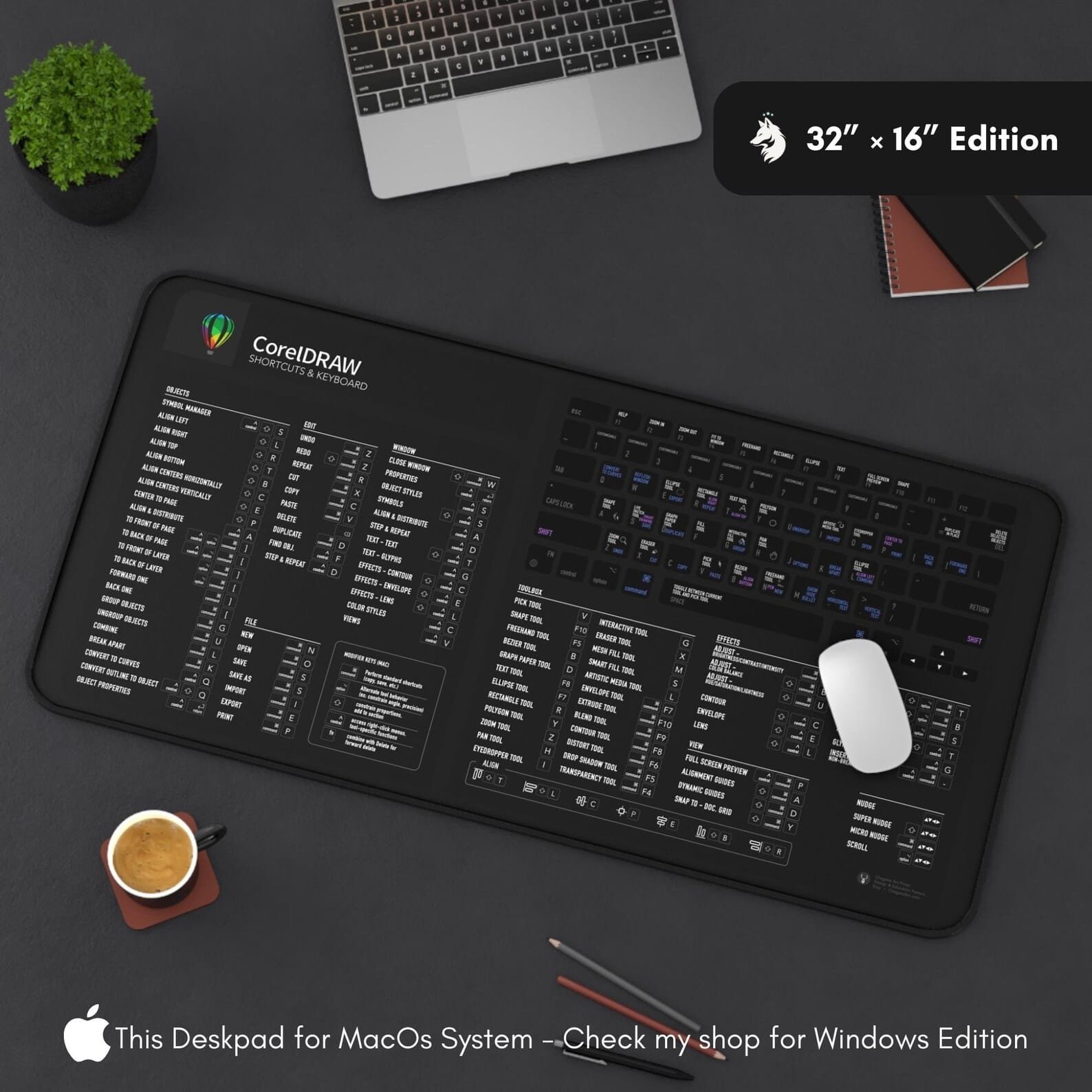 Packaging of the CorelDRAW Mac shortcut mat, showcasing high-end quality for professional designers
