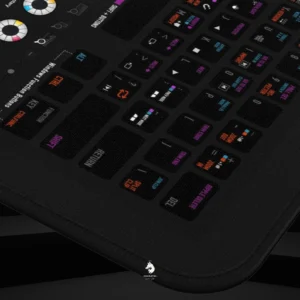 DaVinci Resolve desk mat placed in a professional studio setup, enhancing workflow efficiency for editing projects.