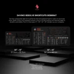 Close-up of DaVinci Resolve keyboard shortcut mat highlighting key functions for efficient editing workflows