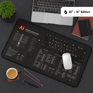 Close-up of Illustrator keyboard shortcut mat showing detailed key labels for efficient vector design and digital art creation.