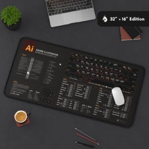 A graphic designer working on Adobe Illustrator using the shortcut mat as a reliable reference during a creative project