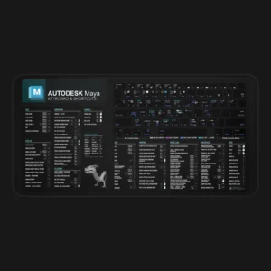 Top view of Autodesk Maya shortcut desk mat displaying essential keyboard commands for 3D animation. Ideal for animators and 3D artists.
