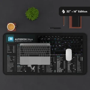 Packaging of the Maya shortcut mat, indicating premium quality and design tailored for 3D professionals.