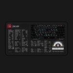 Top view of Cubase shortcut desk mat displaying essential keyboard commands for music production.