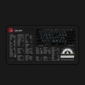 Top view of Cubase shortcut desk mat displaying essential keyboard commands for music production.