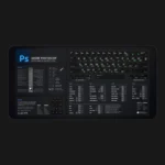 Adobe Photoshop shortcut desk mat overview with full command map for graphic design professionals.