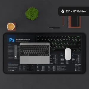 Packaging of the Adobe Photoshop shortcut mat, indicating premium quality and design tailored for creative professionals.