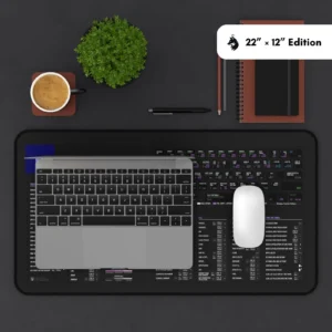 Premiere Pro desk mat placed in a professional studio setup, enhancing workflow efficiency for editing projects.
