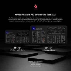 High-detail view of Premiere Pro hotkeys on the keyboard mat, boosting editing workflow