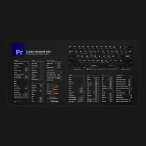 Adobe Premiere Pro shortcut desk mat overview with full command map for video editing professionals.