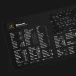 ZBrush desk mat positioned with a keyboard, showcasing its practical design for artists and designers.