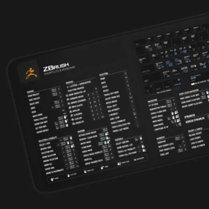 ZBrush desk mat positioned with a keyboard, showcasing its practical design for artists and designers.
