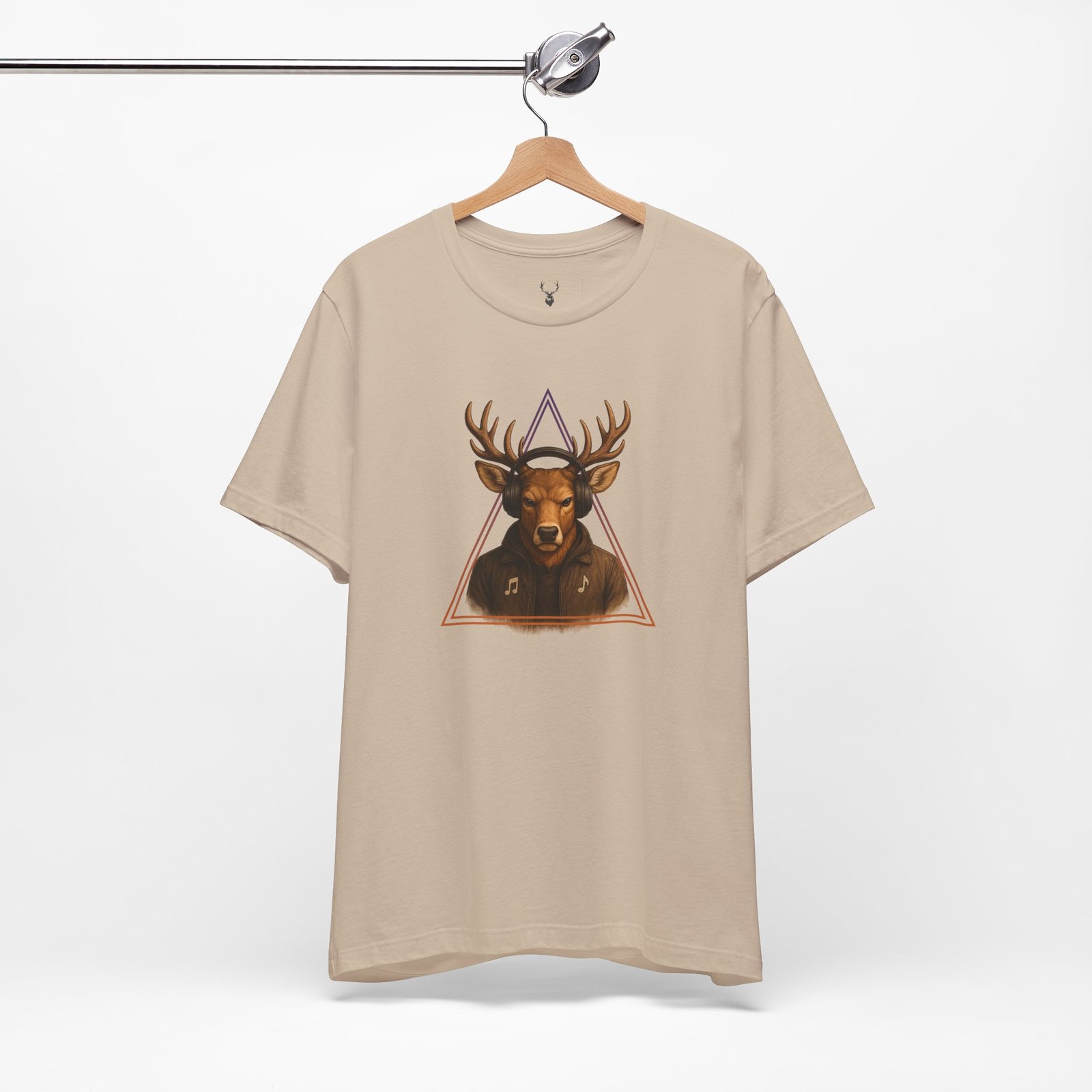 Unique animal graphic tee with deer and headphones design, EDM rave shirt.