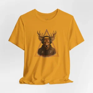 Indie festival Graphic Tee with headphone-wearing deer illustration, music-inspired streetwear fashion.