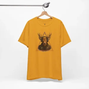 Festival-ready Deer Headphones Graphic Tee with headphone-wearing deer illustration for concerts and geek fashion.
