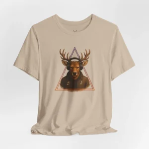 Deer Music Lover Graphic Tee with animal headphones illustration, designed for music geeks and streetwear fans.