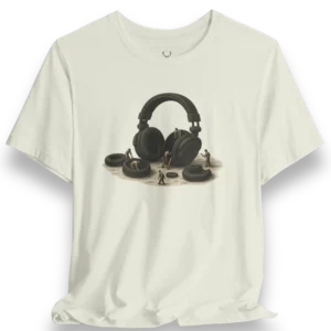 Headphone Artwork T-Shirt with bold conceptual headphone design, made for DJs, producers, and music lovers in streetwear culture.