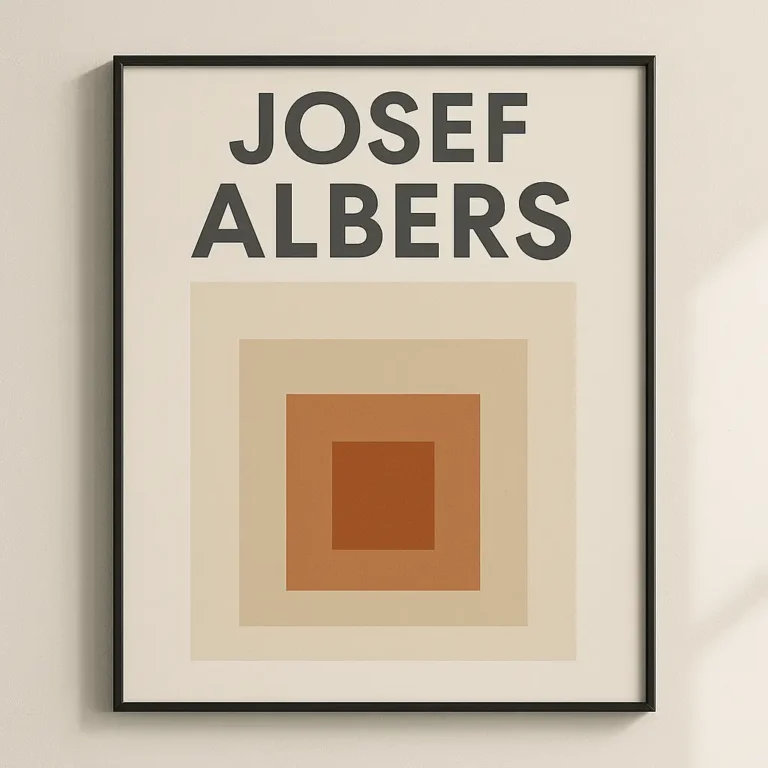 Josef Albers Print, Homage to the Square poster with nested squares and bold color fields, printable modern wall art for Bauhaus interiors.