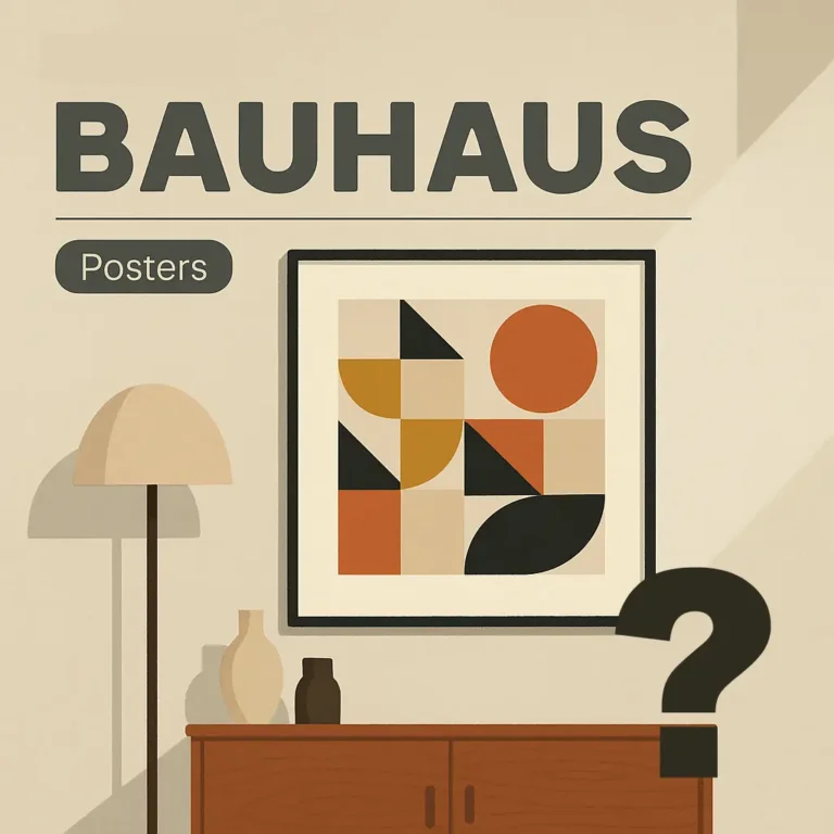 Minimalist Bauhaus Poster featuring geometric black, white, and red composition, perfect for modern wall decor.