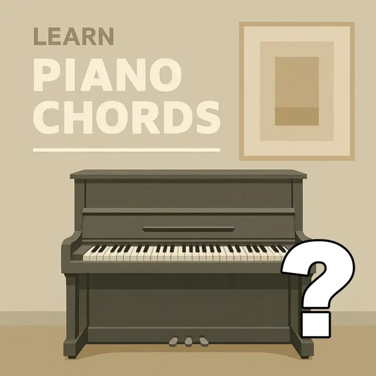 Piano chord chart poster with jazz scales, piano key chart, and easy piano chords for beginners.