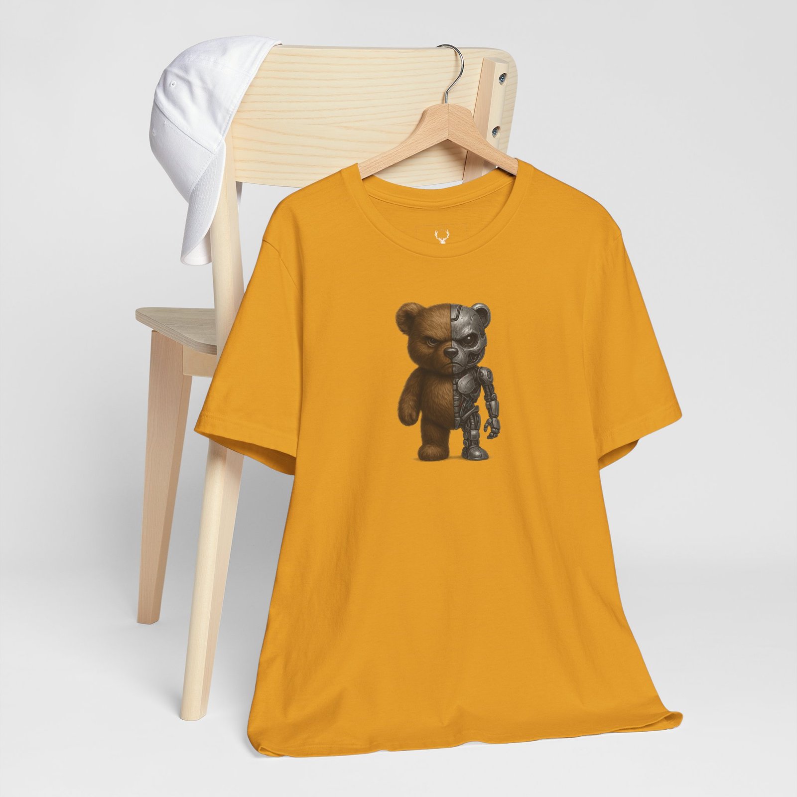 Futuristic Cyberpunk Teddy Bear Tee designed for EDM festivals, rave culture, and dystopian urban fashion.