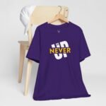 Fitness lifestyle motivational Never Give Up T-Shirt in black with bold typography.