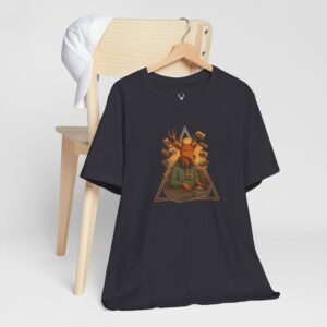 Retro cassette tape EDM festival shirt with deer DJ graphic, rave clothing designed for DJs and electronic music lovers.
