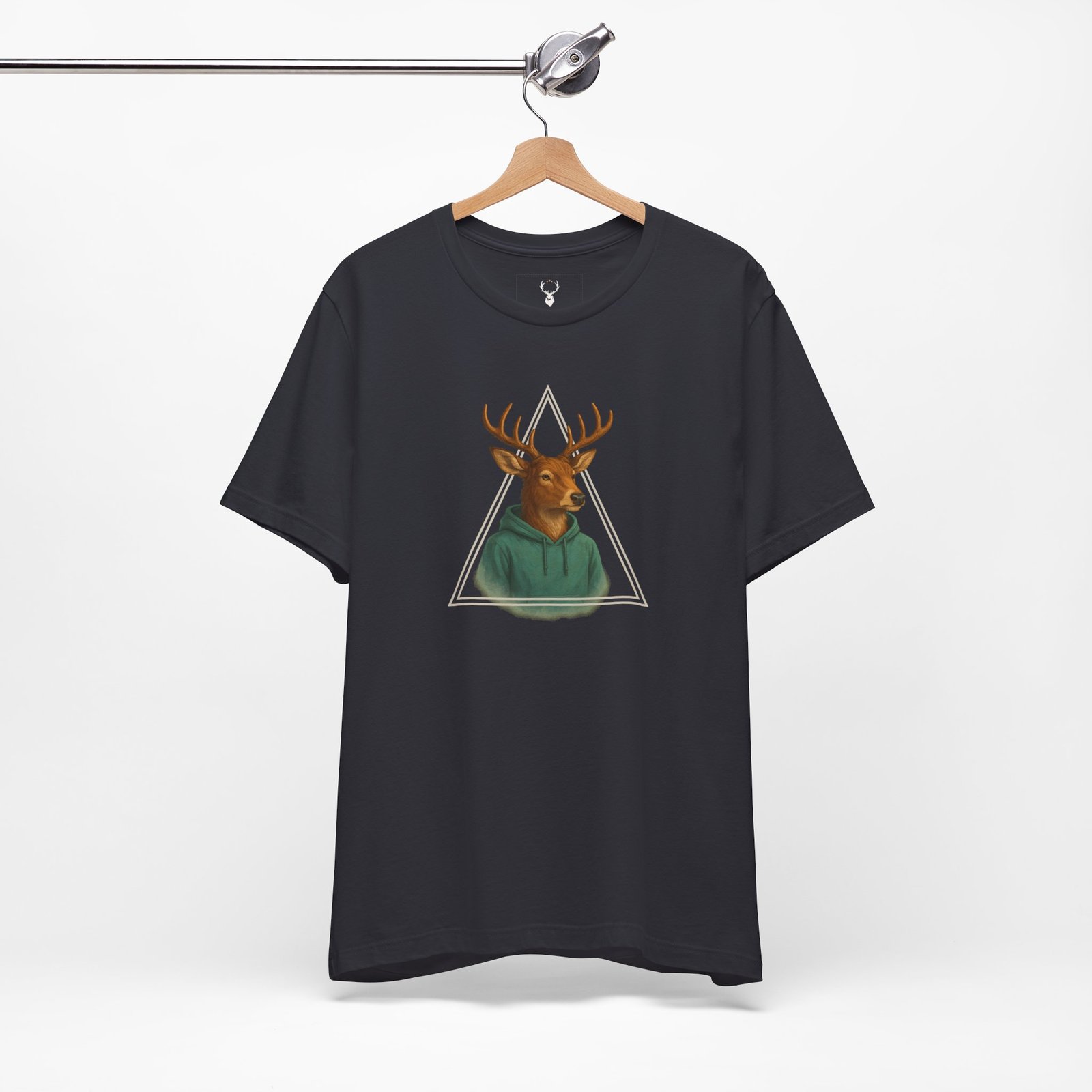 Creative streetwear Deer Hoodie Graphic Tee with artistic animal design inside triangle illustration.