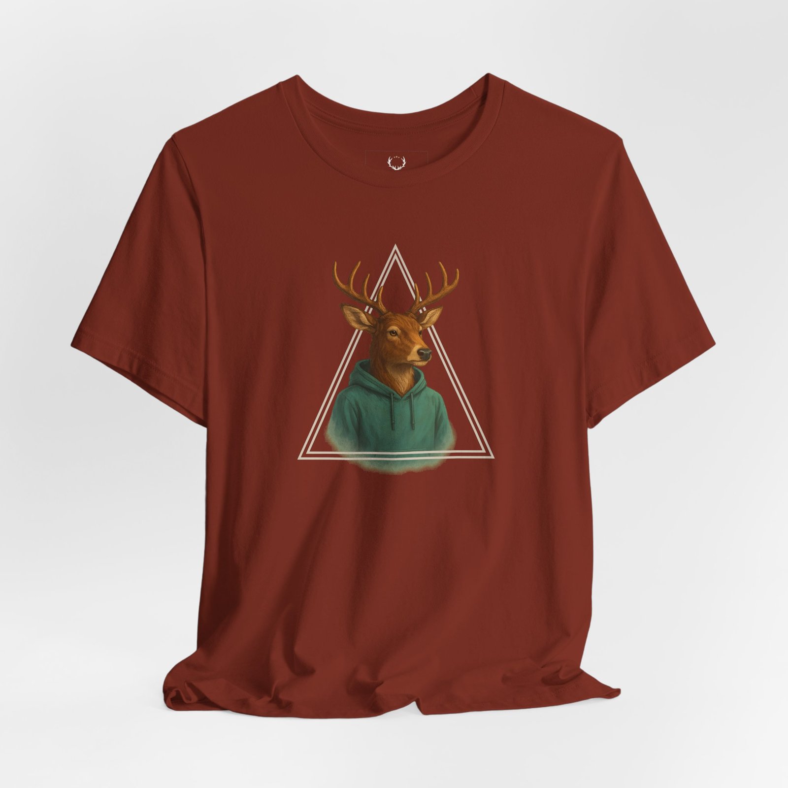 Urban fashion Deer Hoodie Graphic Tee with triangle design and hoodie illustration, perfect for alternative streetwear outfits.