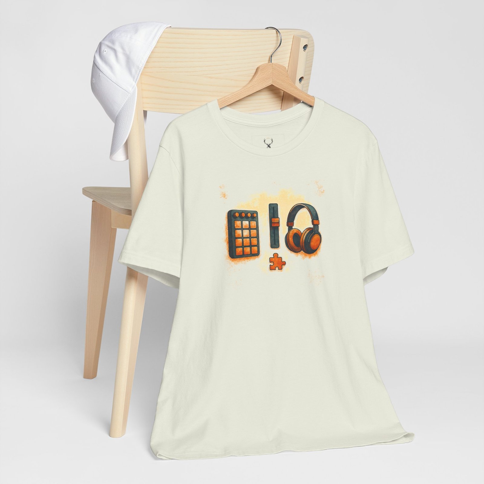 EDM streetwear T-Shirt with headphones and controller icons, ideal for DJs and producers at music festivals.