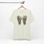 Gothic EDM T-Shirt with mummy hands artwork, designed for rave parties, Halloween outfits, and underground festivals.