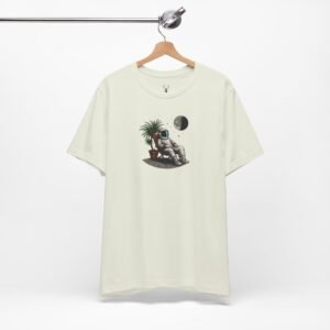 Astronaut Relaxing T-Shirt showing astronaut chilling in outer space, perfect futuristic streetwear.