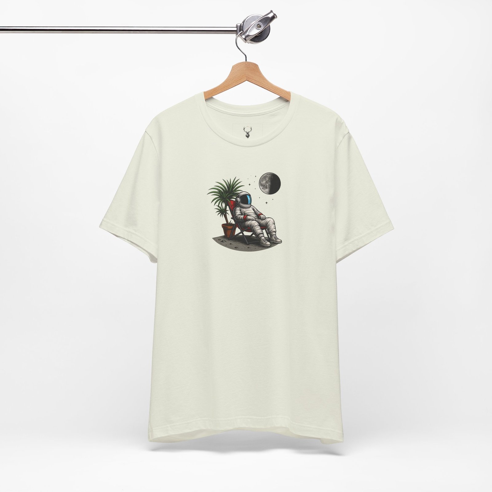 Astronaut Relaxing T-Shirt showing astronaut chilling in outer space, perfect futuristic streetwear.