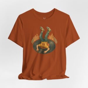 DJ Console and Vinyl Record EDM T-Shirt with bold retro design for rave culture, streetwear, and EDM festivals.