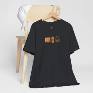 Music Production Graphic Tee with console and headphone design for EDM culture lovers.