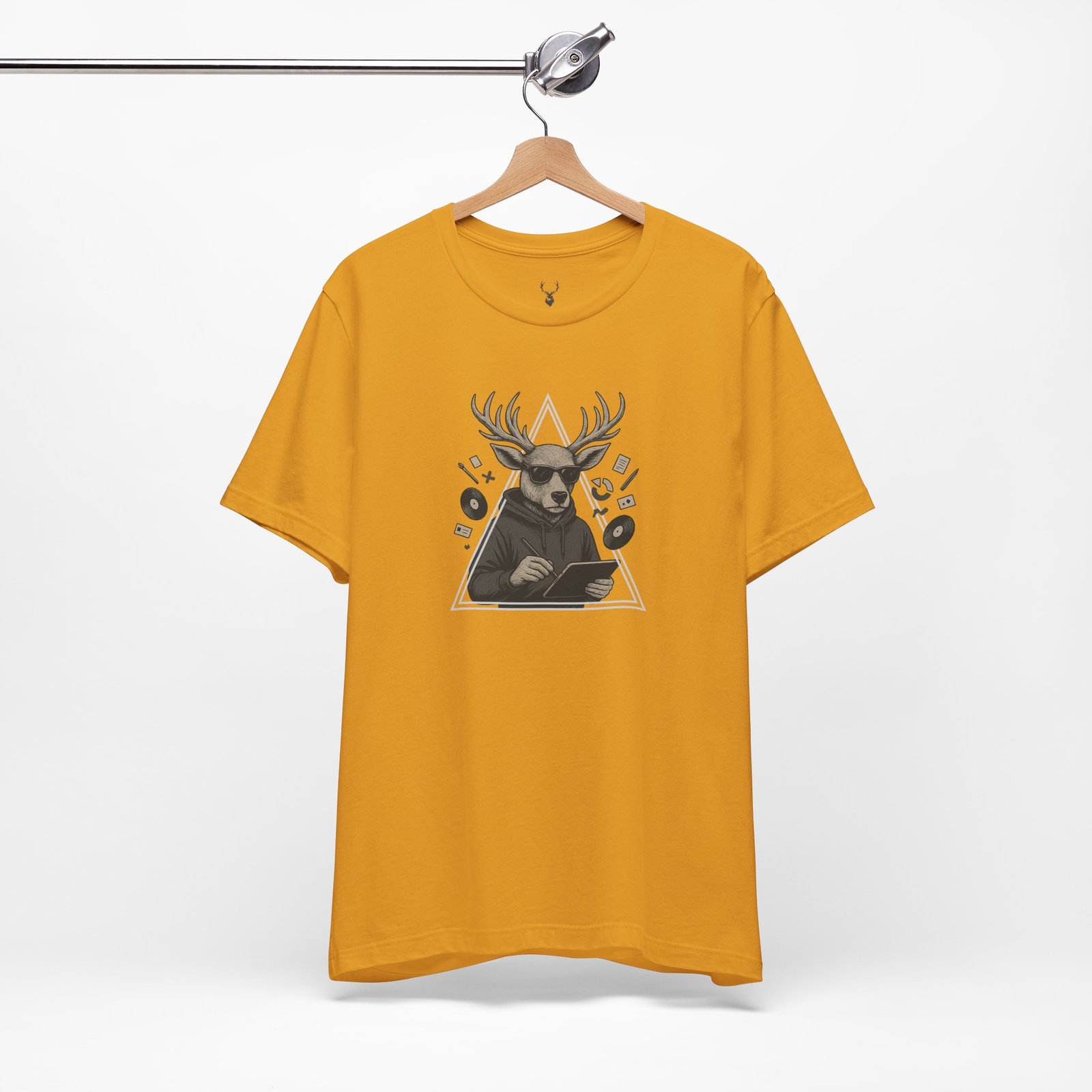 Artistic look of the Designer Deer Graphic Tee featuring deer illustration with hoodie, perfect for creative artists and designers in streetwear culture.