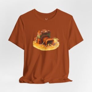 White DSLR lover t-shirt featuring retro camera artwork, designed for modern photographers.