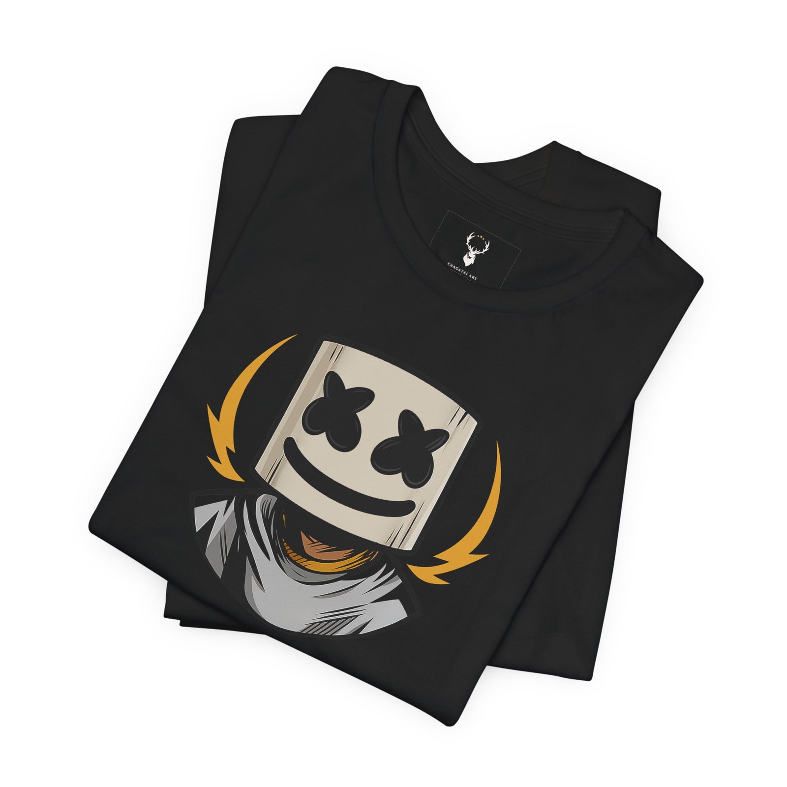 Marshmello concert outfit t-shirt featuring DJ helmet design for electronic music lovers.