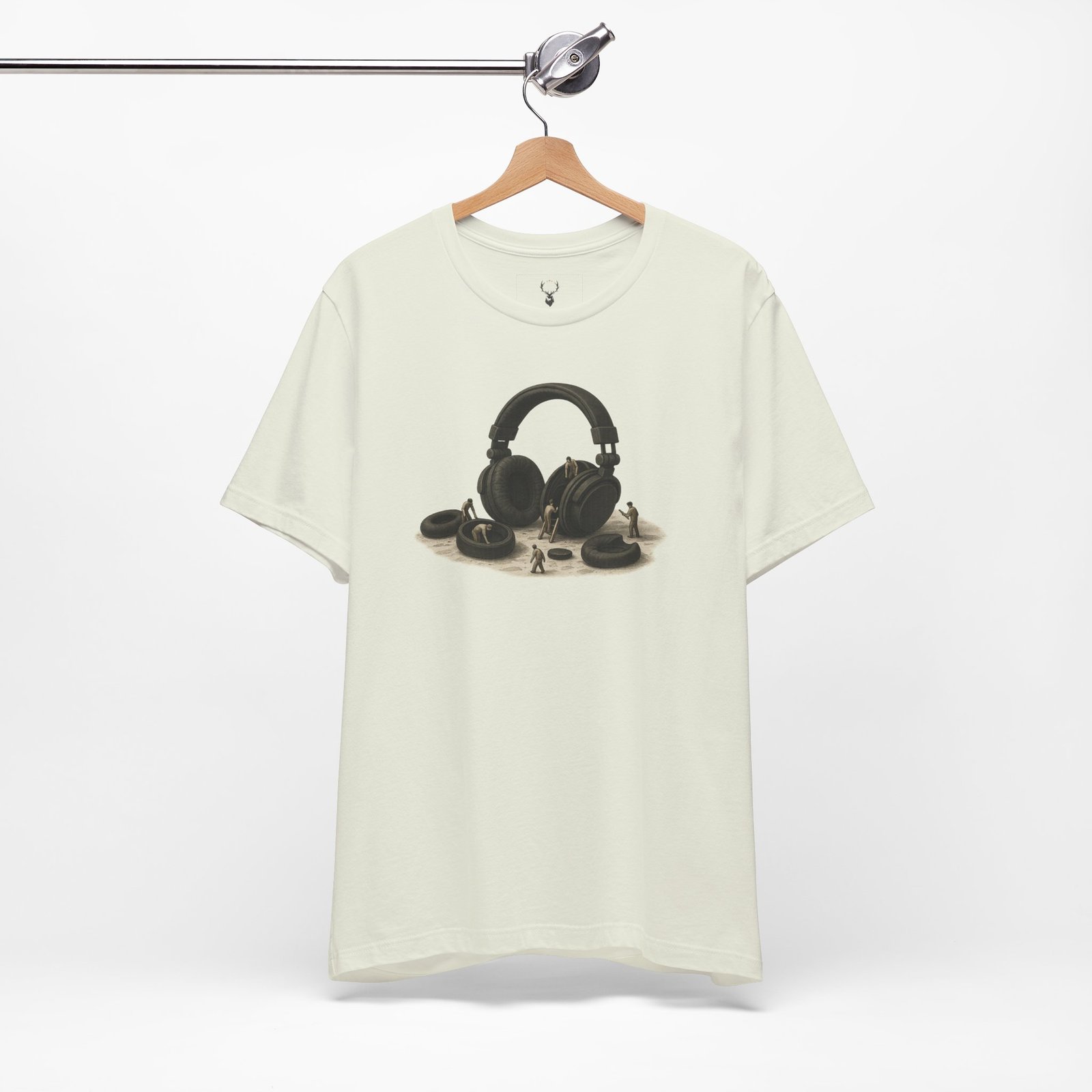 Artistic Headphone Artwork T-Shirt featuring detailed headphone illustration, perfect for EDM lovers and rave fashion fans.