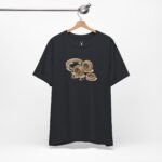 White DJ graphic t-shirt featuring headphones artwork, EDM festival outfit for DJs and music lovers.
