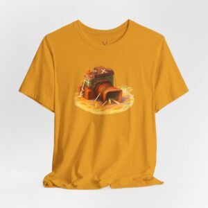 White t-shirt with retro photography graphic print, created for vintage camera enthusiasts and creatives.