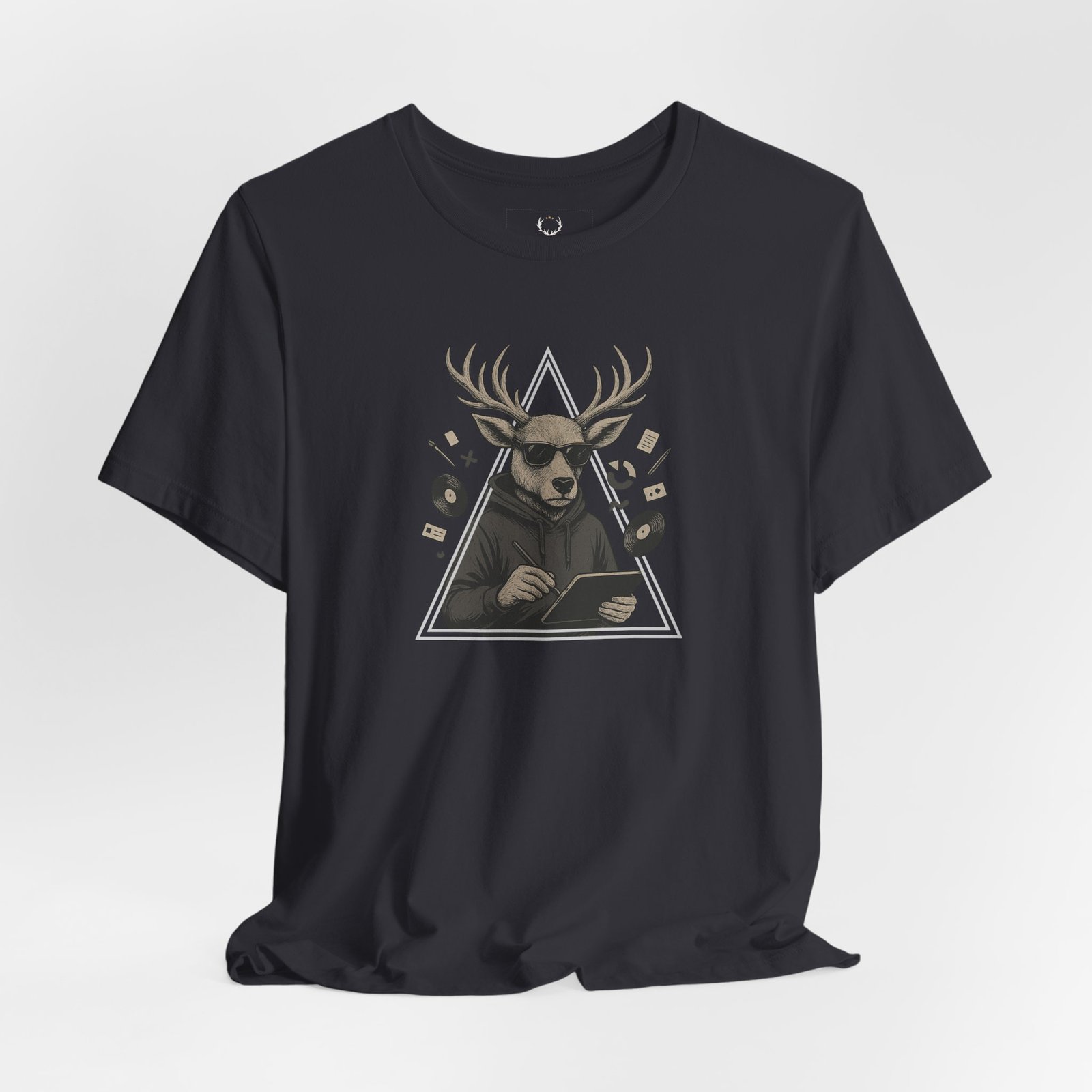 Flat lay of Designer Deer Graphic Tee highlighting deer artwork, showcasing creative culture and urban streetwear identity.