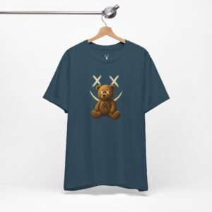 Gothic teddy bear graphic tee for EDM culture, rave outfits, and dark streetwear fashion.