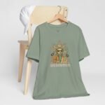 Graphic design inspired EDM t-shirt featuring deer with headphones and art tools.