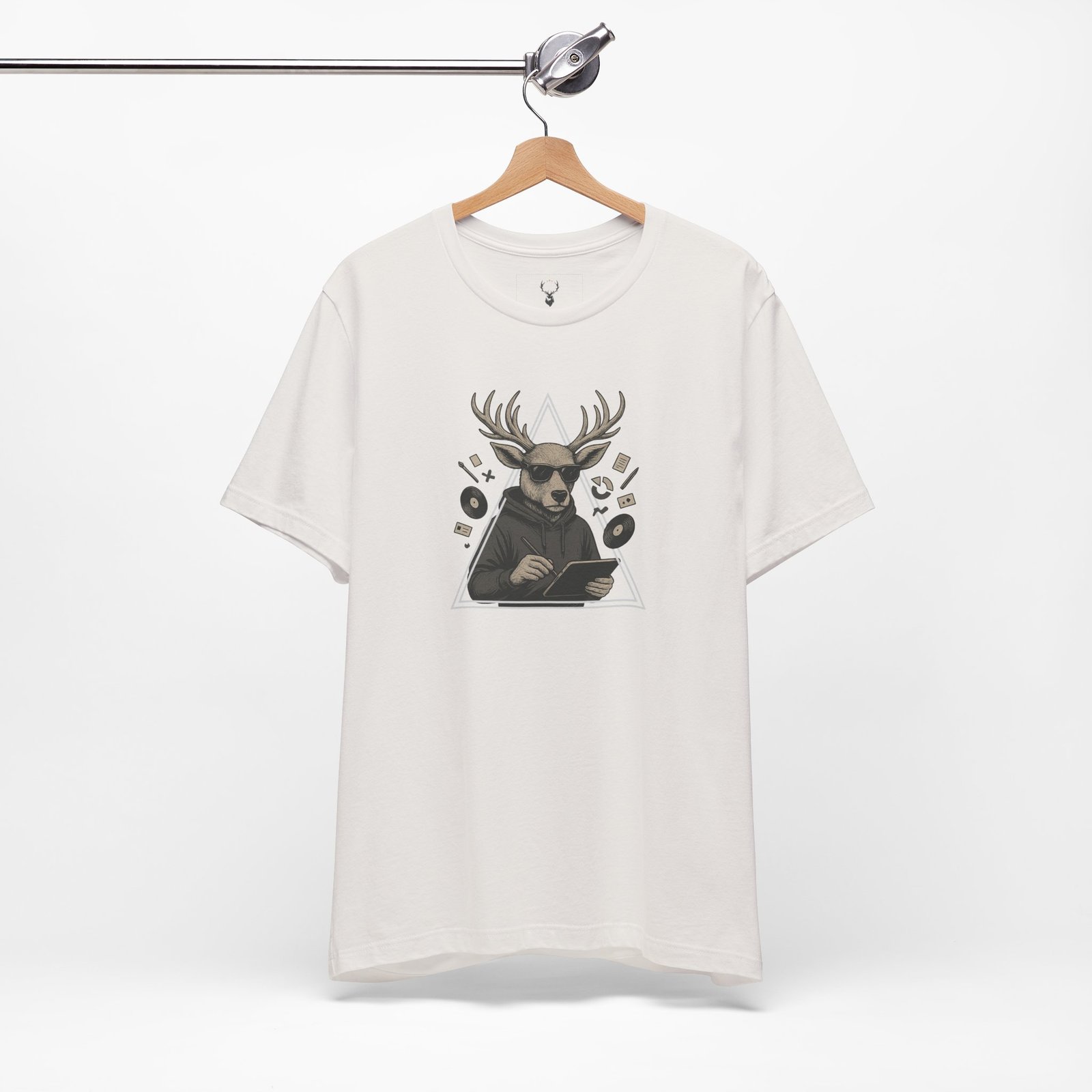 Side angle showcasing the Designer Deer Graphic Tee with detailed deer artwork, symbolizing creativity and urban designer culture in streetwear fashion.